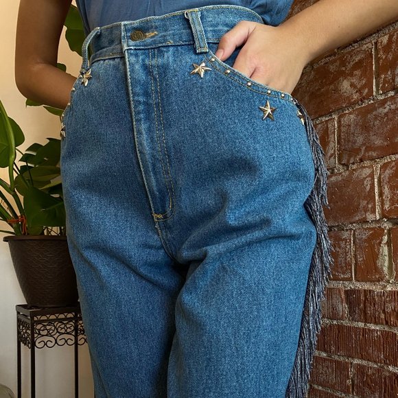 Vintage Cowgirl Fringe Pants with Stars - Picture 3 of 7